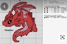 a cross stitch pattern with a red dragon on it