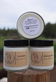 This lotion pairs perfectly with our goat's milk soap - leaving your skin feeling amazing! So creamy and rich, without any harmful ingredients, and each with a subtle scent derived from essential oils (unless noted otherwise below). This isn't like the watered down lotion you've had in the past. Made right here on our farm, this is a product we feel great about using and are honored to get to share it with you! Scents include: Lavender- Classic, calming lavender Honeysuckle- Sweet and floral, ju Goat Milk Lotion Recipe, Milk Lotion, Milk Products, Goats Milk Lotion, Organic Lotion, Rash Cream, Diaper Rash Cream, Tropical Scent, Cedarwood Essential Oil