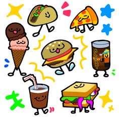 an image of cartoon food and drinks