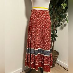 Beautiful Gunnies Skirt, Very Good Condition. Size 11 Red Full-length Skirt For Spring, Red Full Length Spring Skirt, Red Full Length Skirt For Spring, Full Length Red Skirt For Spring, Bohemian Red Flared Skirt Bottoms, Bohemian Red Flared Skirt, Red Bohemian Relaxed Skirt, Gunne Sax Skirt, Skirts Vintage