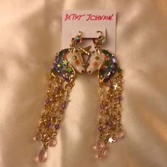 Unicorn Earrings, Clear Beads, Iridescent Crystal, Unicorn Horn, Betsey Johnson Jewelry, Gold Texture, Pretty Jewellery, Betsey Johnson, Statement Earrings