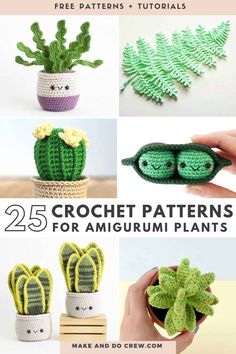 crochet patterns for amigurum plants with text overlay that reads, 25 crochet patterns for amigurum plants