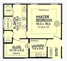 the first floor plan for a house with two master suites and an attached bathroom area