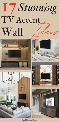 the cover of 17 stunning tv accent wall ideas