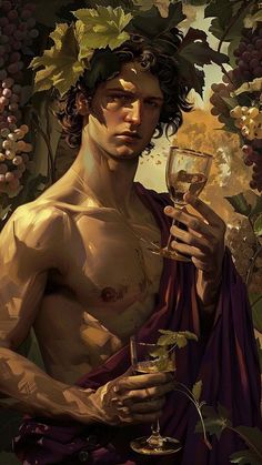 a painting of a man holding a glass of wine