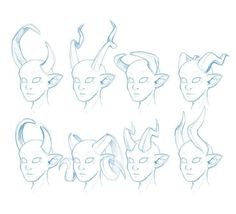 a drawing of various types of horned head and body shapes, including the horns on each side