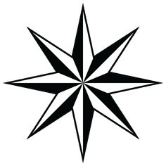 a black and white compass symbol with the word nine pointed at it's center