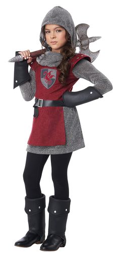 PRICES MAY VARY. Child XL (12-14): Chest 32", Waist 27", Hips 34", Height 61", Up to 100lbs Includes: Tunic, Hood, 2 Gauntlets, 2 Boot Tops, Belt One piece burgundy tunic with screen printed coat of arms and attached metallic fabric. Closes at neck with hook and loop Metallic fabric hood with neck cowl Two foam glovelettes and two boot tops with iron on rivet detail Vinyl belt with buckle Knight Costume For Kids, Shrek Jr, Knight Medieval, Medieval Girl, Leather Gauntlet, Vbs 2023, Red Apron, California Costumes