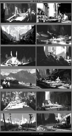 Thumbnails environments Brain Storming, Graphisches Design, Splash Art, Composition Design, Scene Design