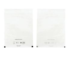 two white plastic bags with black handles