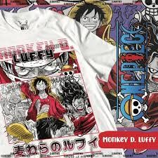 one piece t - shirt with anime characters on the front and back, along with an image of monkey d luffy