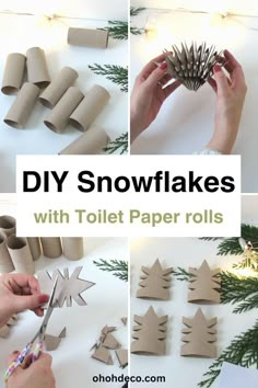 diy snowflakes with toilet paper rolls and pine cones are the perfect winter craft for kids