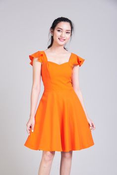 OLIVIA Orange Dress Orange Bridesmaid Dress Swing Dance | Etsy Flirty Sleeveless Orange Dress, Orange Party Dress With Sweetheart Neckline, Orange Fitted Dress With Sweetheart Neckline, Fitted Orange Dress With Sweetheart Neckline, Summer Orange Dresses With Fitted Bodice, Fitted Orange Dress With Ruffles, Cute Orange Ruffled Dress, Orange Ruffle Mini Dress, Flirty Orange Mini Dress