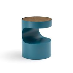 a small blue stool with a cork top