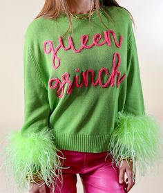 Wacky Christmas Outfits, Grinch Themed Christmas Party Outfit, Best Ugly Sweater Ideas, Gingerbread Outfit Women, Grinch Party Outfits Women, Wacky Tacky Christmas Outfits, Ugly Sweaters Ideas, Grinch Ugly Christmas Sweater Diy, Ugly Sweater Outfit Women