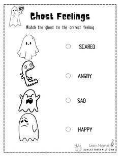 the ghost feelings worksheet for kids to practice their emotions and feelings in halloween