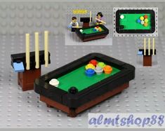 an image of a lego table with pool and billiards game on it's side