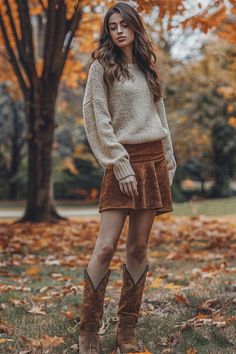 80+ Cowboy Boots Outfits for Fall: Your Go-To Guide for Autumn Style - From The Guest Room Tall Cowboy Boots Outfit, Cowboy Boots Outfit Fall, Brown Cowboy Boots Outfit, Women In Boots, Tall Cowboy Boots, Boots Outfit Ideas, Cowboy Boots Outfit, Red Cowboy Boots