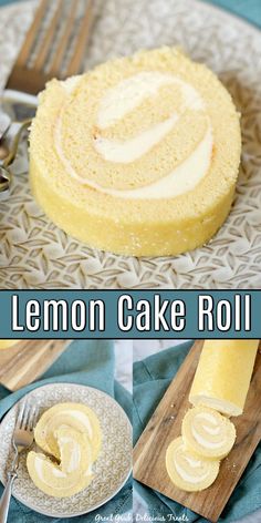 the lemon cake roll is ready to be cut into slices and put on a plate