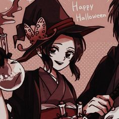 two people dressed up as witches and one is holding a drink in her hand with the caption happy halloween