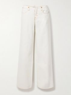 SLVRLAKE's 'Mica' wide-leg jeans have a frayed waist that sits low on the hips, so they feel particularly cool and relaxed. They're cut from rigid denim and washed in a versatile off-white shade contrasted by tan stitching. Wear yours with a tank or cropped tee. Tan Jeans, Ankle Length Jeans, Cropped Tee, Low Waist, Crop Tee, Jeans Dress, Denim Fashion, Wide Leg Jeans, Denim Pants