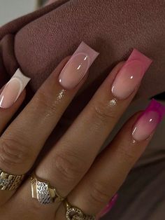 Multicolor  Collar    Color Nails Embellished   Nail,Hand & Foot Care Simple Nail Sets, French Ombre Pink, Pink Purple Gradient, Unghie Sfumate, French Ombre, Ombre Pink, Purple Gradient