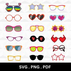 sunglasses with hearts and sun glasses on them for svg png, dxf