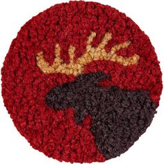 a crocheted coaster with a moose's head and antlers on it