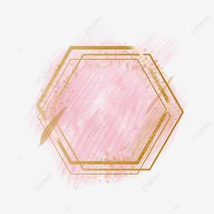 a pink and gold hexagonal frame on a white background with watercolor stains