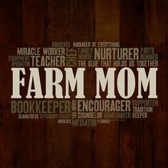 the word farm mom written in different languages on a wooden background with other words surrounding it