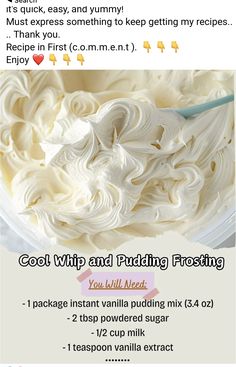 a recipe for whipped cream in a bowl