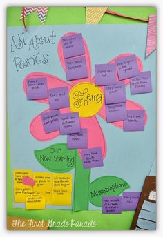 a bulletin board with post it notes attached to the flowers and words on it that read, all about peonies