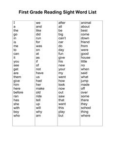 the first grade reading sight word list is shown in this printable worksheet