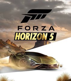 a car driving down a snow covered road with the words forza horizon 5 above it