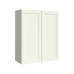 a white wall cabinet with two doors