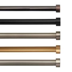 four different types of metal rods with various colors and sizes on them, one is black, the other is gold