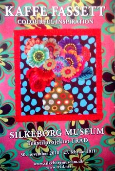 an advertisement for the silkeborg museum featuring colorful flowers and polka dot designs