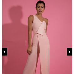 Blush - One Shoulder Asymmetric Neckline, Fitted At The Waist With Wide Legs. Perfect Combination Of Maxi And Jumpsuit Elegant Evening Jumpsuits, Cheap Leggings, Evening Jumpsuit, One Shoulder Jumpsuit, Asymmetric Neckline, Jumpsuit Party, Suit Fashion, Wide Leg Jumpsuit, Outfits With Leggings