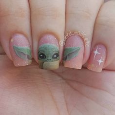 Baby Yoda Nails, Slay Nails, Star Wars Nails, Harry Potter Nails, Disney Inspired Nails, Disney Acrylic Nails, Christmas Gel Nails, Disney Nails, Beach Nails