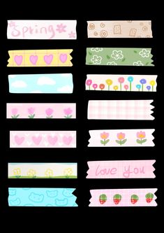 several different types of ribbons with flowers and hearts on them