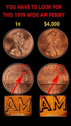 three different types of coins with the words am in red and white on them, including one