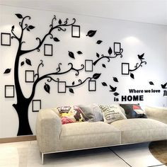 PRICES MAY VARY. 3D family tree wall decor, beautiful tree wall decals create your room full of nature. (tips:the stickers have brown protective film, and product has undergone high-temperature cutting, which will leave black stains on the brown protective film. please remove the brown protective film directly, and then you will get the perfect sticker.) Diy tree wall decals size (width x height): s：54 x 39in, m：83 x 59in, l：91 x 69in, xl：109 x 79in, xxl：131 x 95in. picture frames size (each pro Cadre Photo Diy, Family Tree Picture, Family Tree Wall Decor, Photo Frame Tree, Family Tree Picture Frames, Family Tree With Pictures, Family Tree Wall Art, Family Tree Ideas, Tree Decal