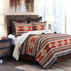 Red Sunbeam Quilt Set Aztec Bedding, Southwestern Farmhouse, Western Comforter Sets, Southwestern Bedding, Western Bedding, King Quilt Sets, Western Bedroom, Twin Quilt, King Quilt