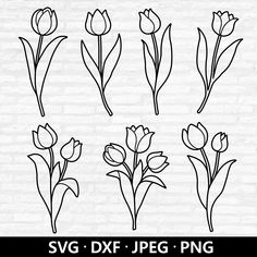 the svg dxf set includes tulips and other flowers