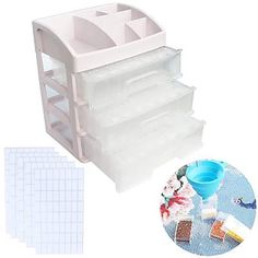 three tiered storage bins with dividers for crafting, sewing and other crafts