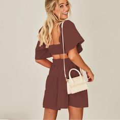 Free People Cross Of Sunlight Look-A-Like Smoke Free, Pet Free Home Brown Summer Mini Dress For Day Out, Little Brown Dress, Open Back Dress, Open Back Dresses, Brown Dress, Back Dress, Open Back, Free People, Mini Dress