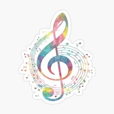 a colorful musical note with music notes on it sticker is shown in the shape of a treble