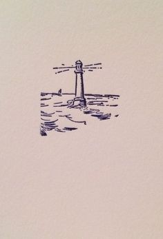 a drawing of a lighthouse in the water