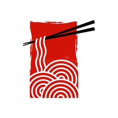 chopsticks sticking out of the top of a red box with noodles on it royalty illustration