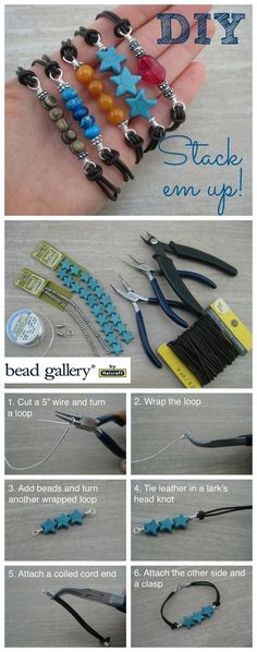 the instructions for how to make bracelets with beads and wire, including beading